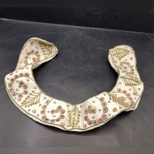 Vintage India Gold Wire Embroidered Satin Collar Costume Textile Trim